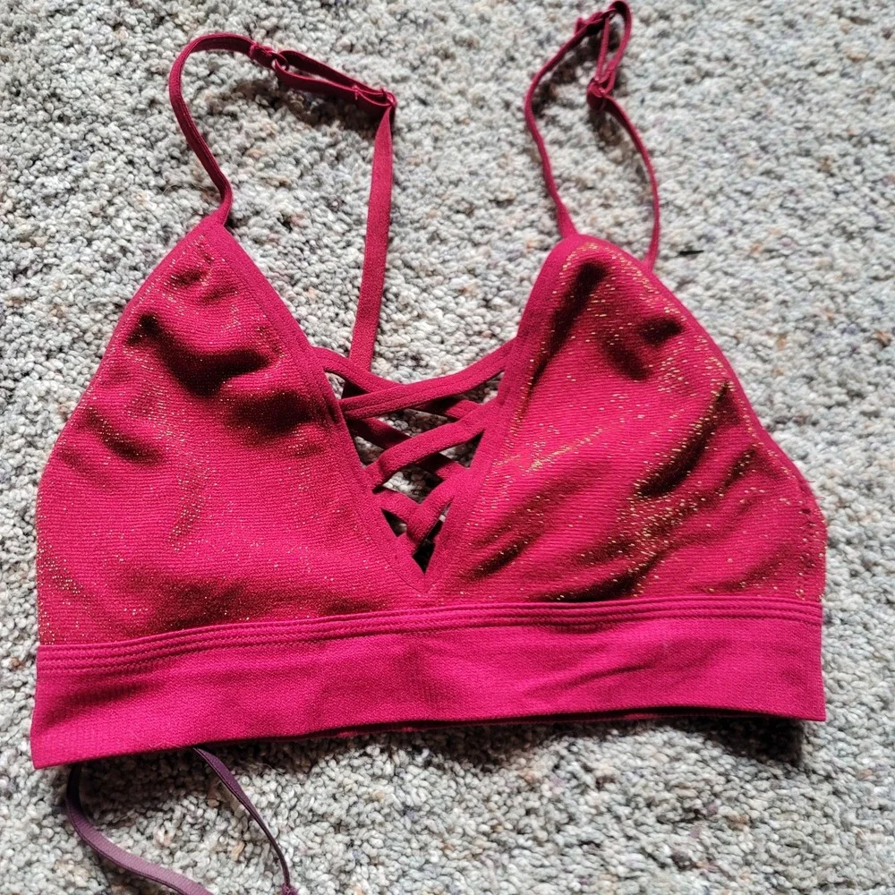 Calvin Klein & VS PINK Bralette Bundle Burgundy Plum Magenta Gold Glitter Small